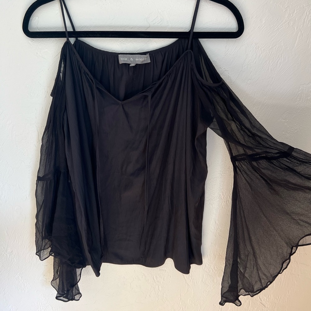 LOLA & SOPHIE Black Bell Sleeve Silky Top XS